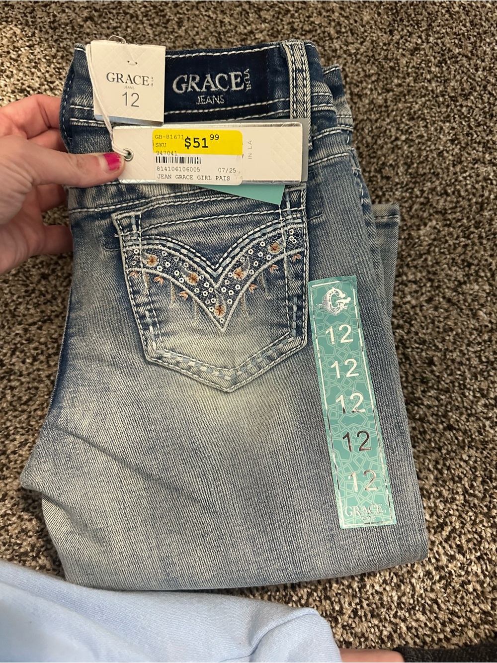 Grace Girls Light BlueJeans with Embellished Back Pockets